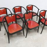 Set of 6 Baumann Diese model armchairs, Pagnon Pelhaître design, Wenge and red color