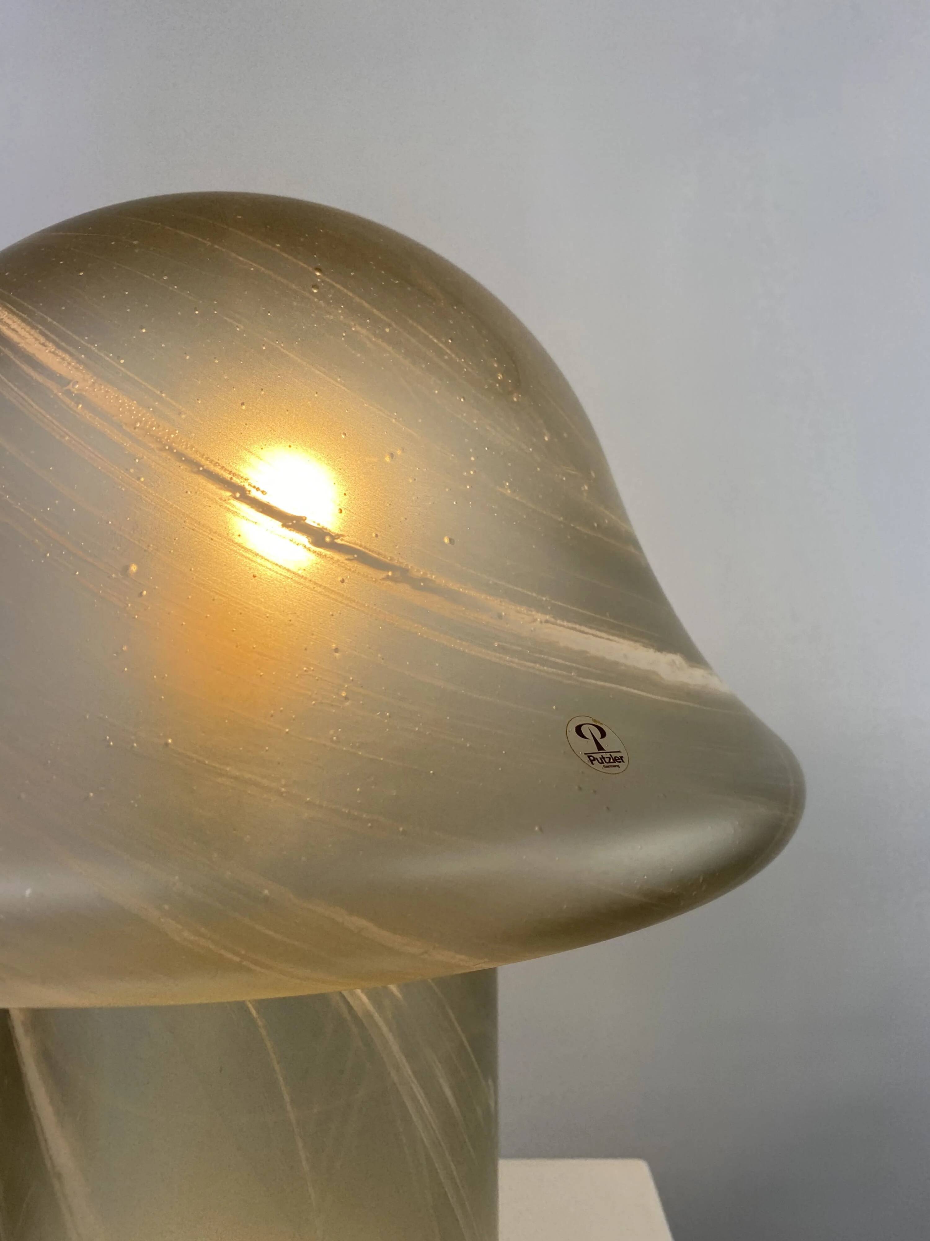 Large mushroom table lamp in clear swirling glass by Peill and Putzler XL 1970
