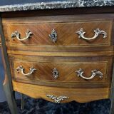 Small Louis XV style half-moon commode with marquetry and bronze decoration