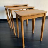 Tables gigognes vintage 1960 table basse d'appoint bois clair - 52 x 55 x 3