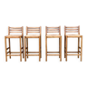 Lot de 4 chaises de bar en bois et paille