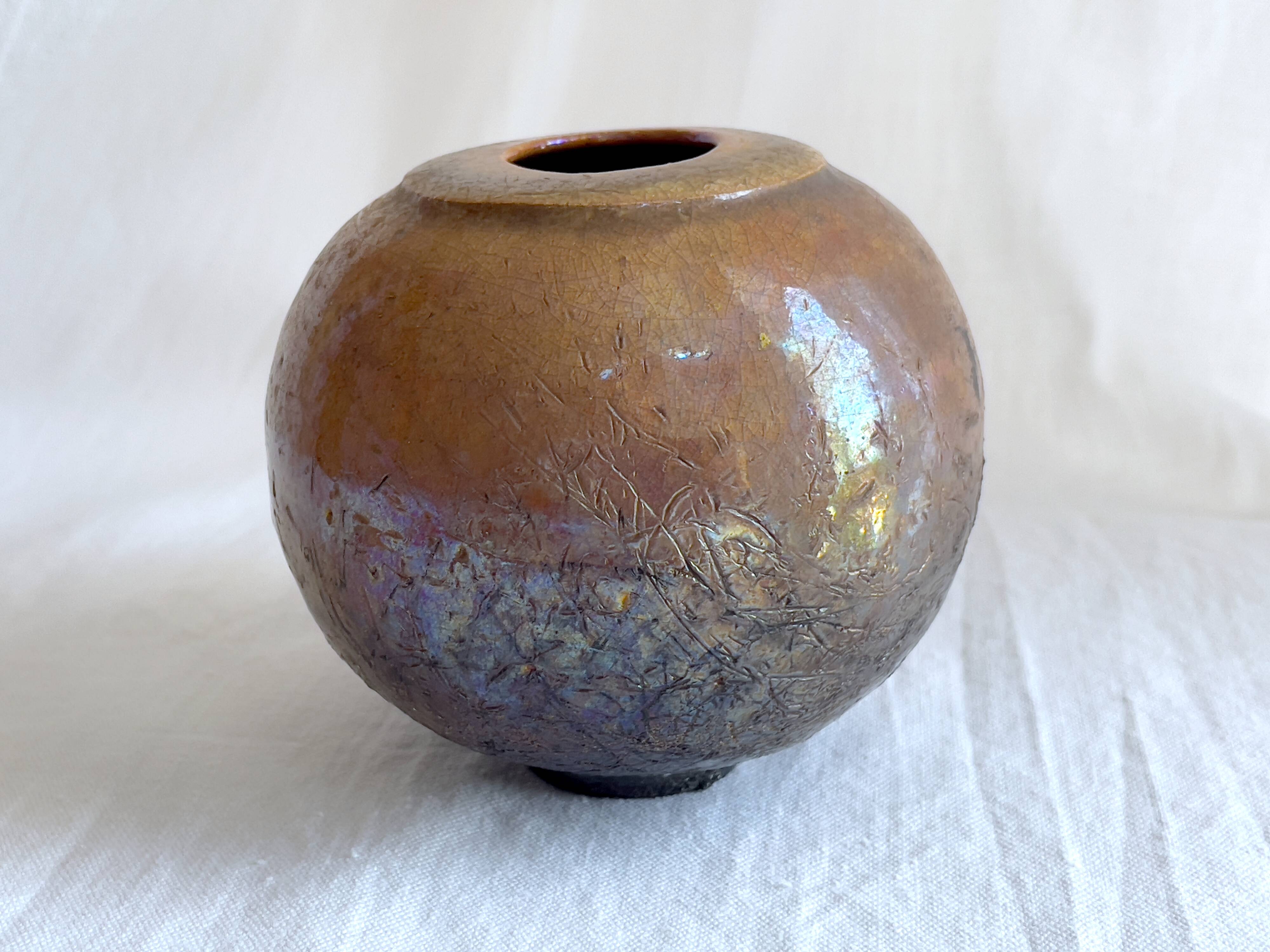 Boulle vase in cracked stoneware by GBG, Gisèle Buthod-Garçon 1984