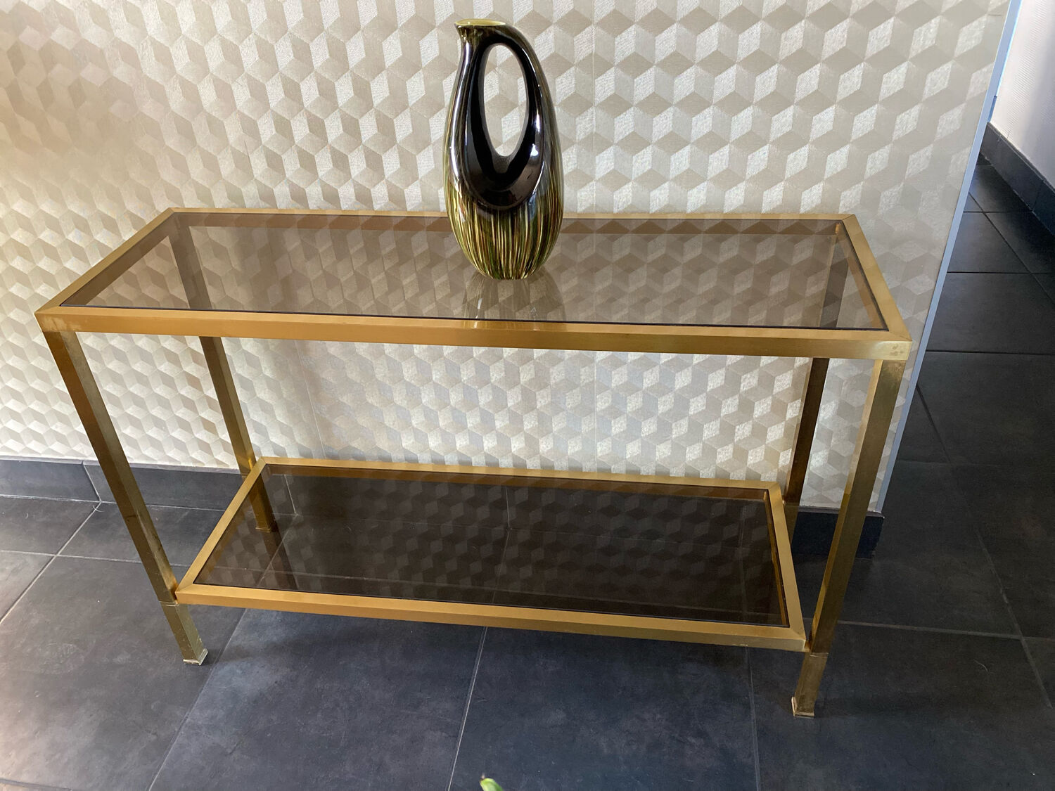 Console smoked glass and brass 70s