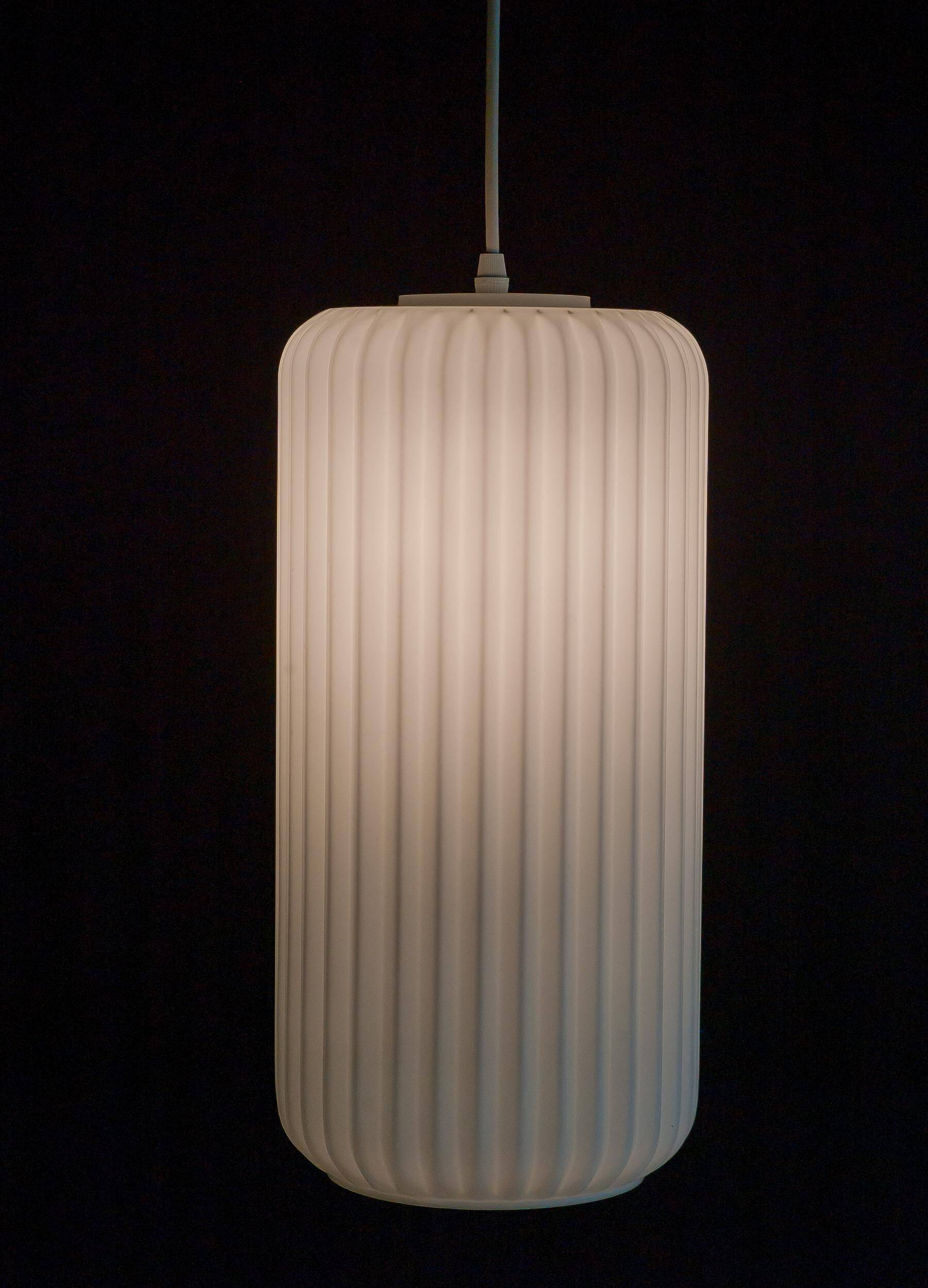 Large Italian architectural pendant loght in opaline glass - Attributed to Arredoluce.