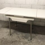 Off-white formica table / 70s cream with a tapered foot drawer