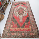 4x10 red & beige wool vintage rug 140x301cm