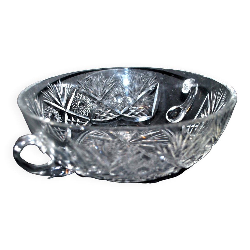Coupe Ou Saladier En Cristal Taillé Avec Cerclage Argenté - Occasion