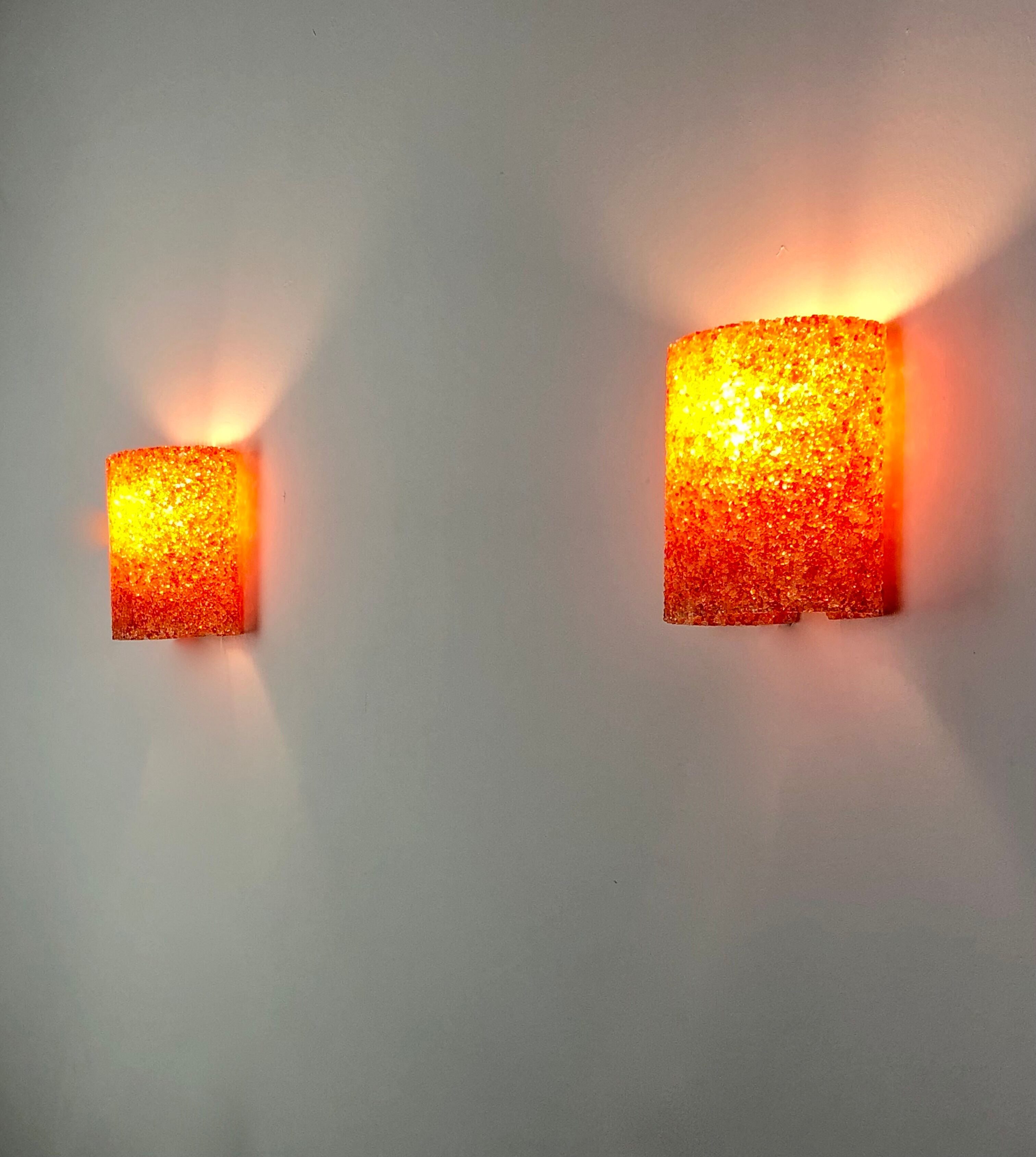 Wall lamps (the pair) in vintage orange Perspex 1960