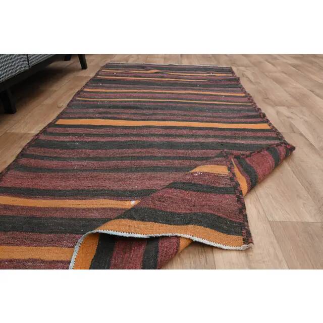 Vintage Turkish Striped Orange Purple Runner Rug 107x233