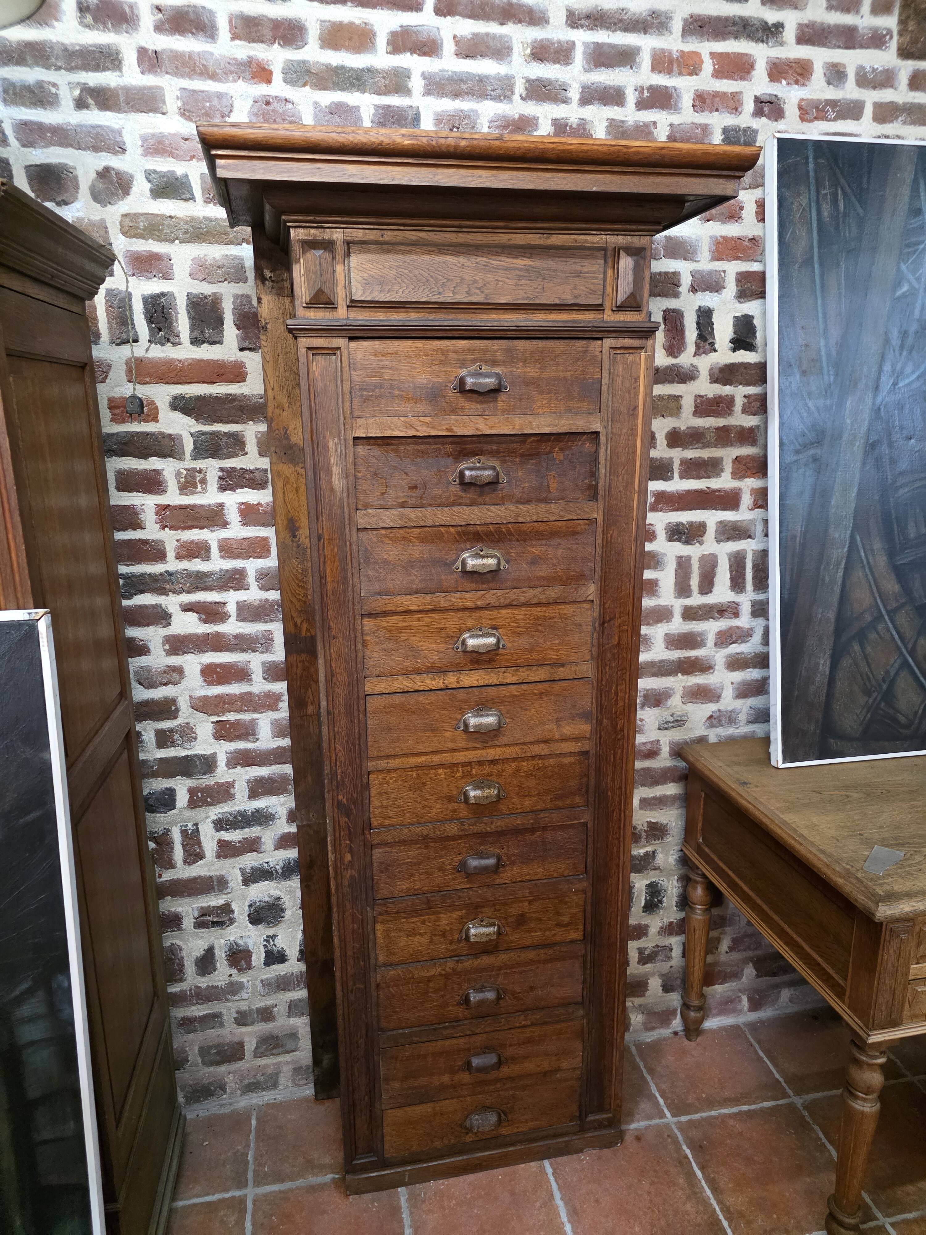 11-drawer solid oak craft cabinet