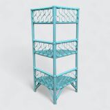 Vintage turquoise rattan corner shelf 1960