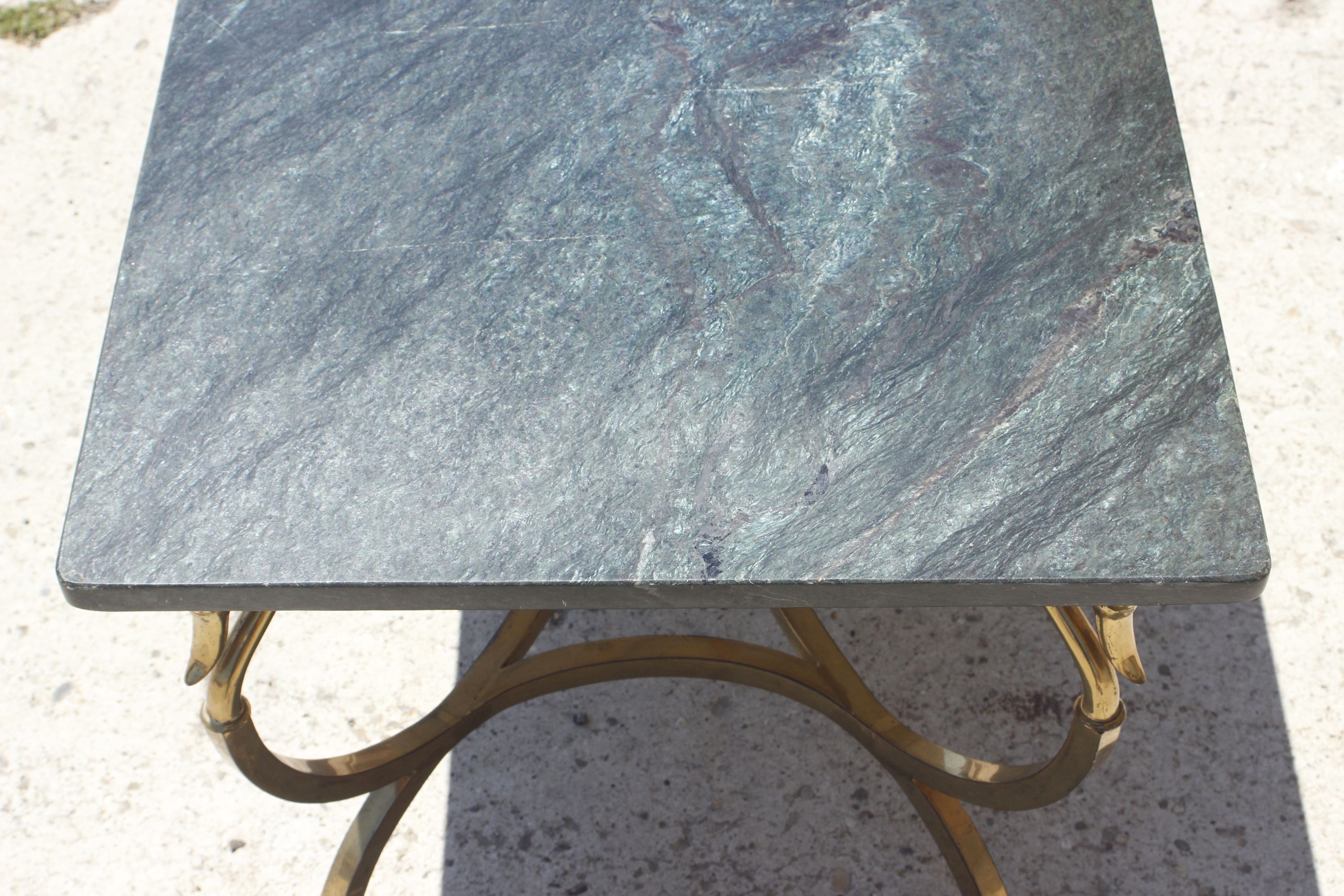 Bronze swan low table and pearl green marble 1950s