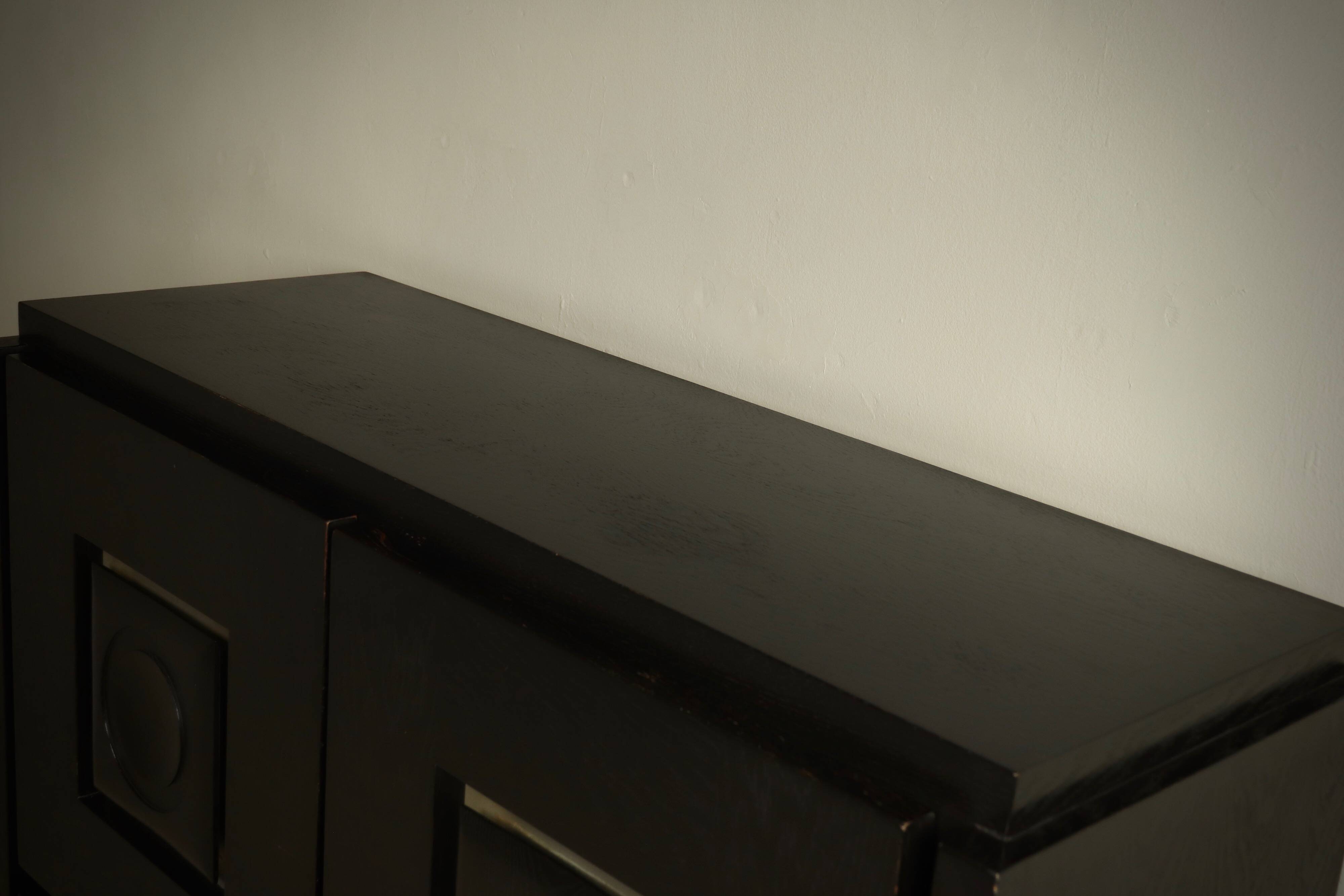 Brutalist Cabinet with Graphic Patterned Doors Belgium 1970s