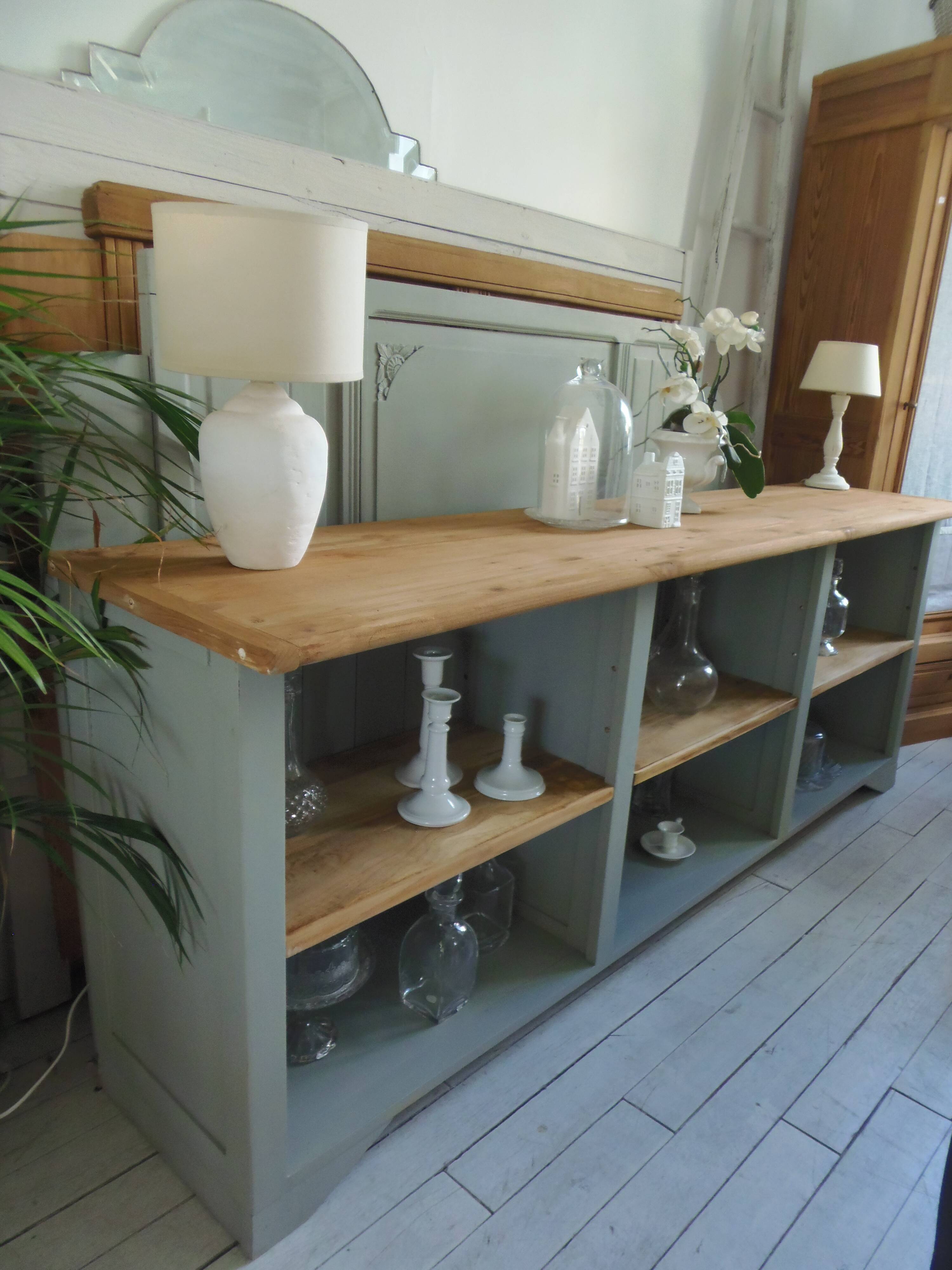 Professional furniture enhanced in verdigris, wooden top.