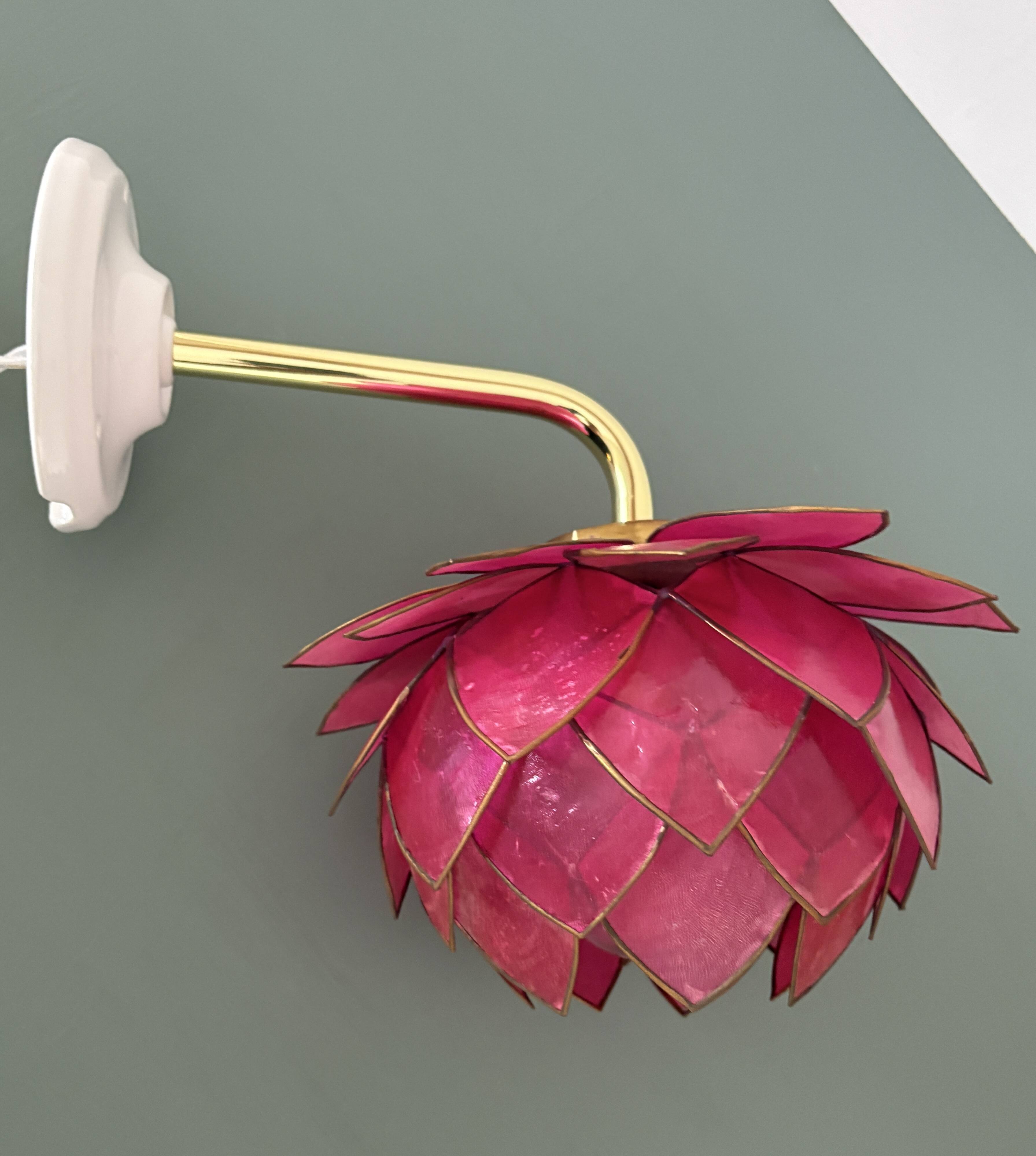 Vintage pink mother-of-pearl angled wall lamp