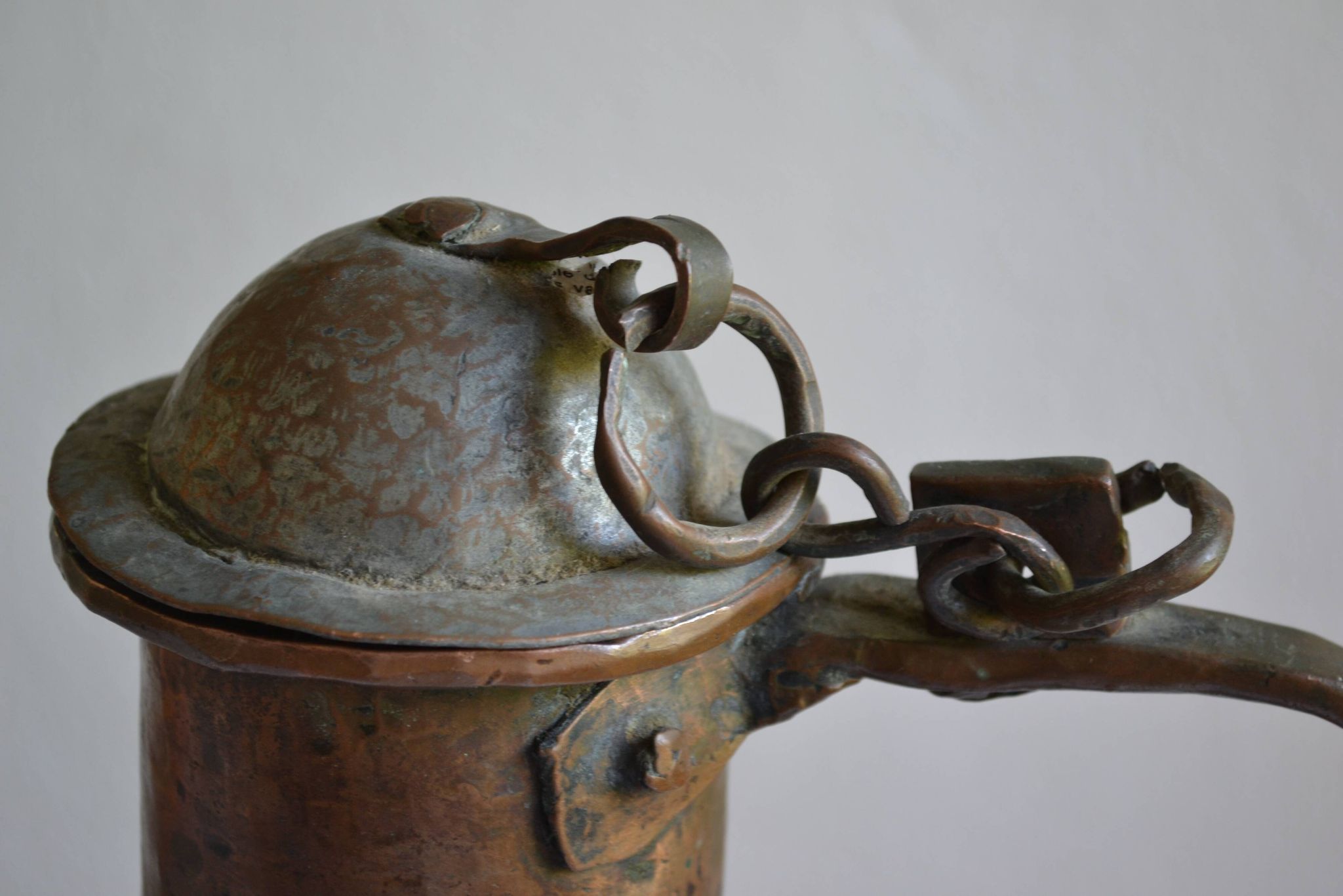 ancien grand coquemar en cuivre rouge