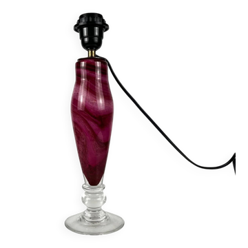 Pied de lampe en verre marmoréen rose par René Courson (1980/90)