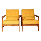 Paire de fauteuils scandinaves vintage en curry jaune rembourrage fauteuil coussin salon ambre
