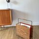 large wicker / rattan and black iron magazine rack from the 70s