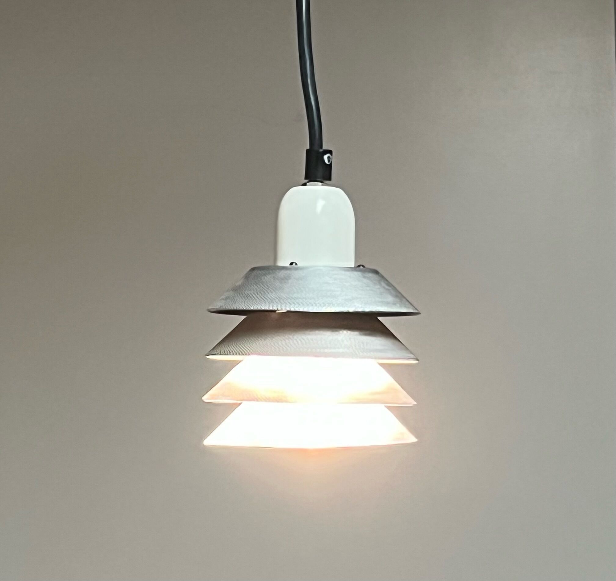 Pair of vintage pendant lights - 70s design metal lamps