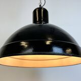 Industrial black enamel factory pendant lamp, 1950s