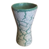 Vase diabolo Vallauris en céramique craquelée blanche et verte