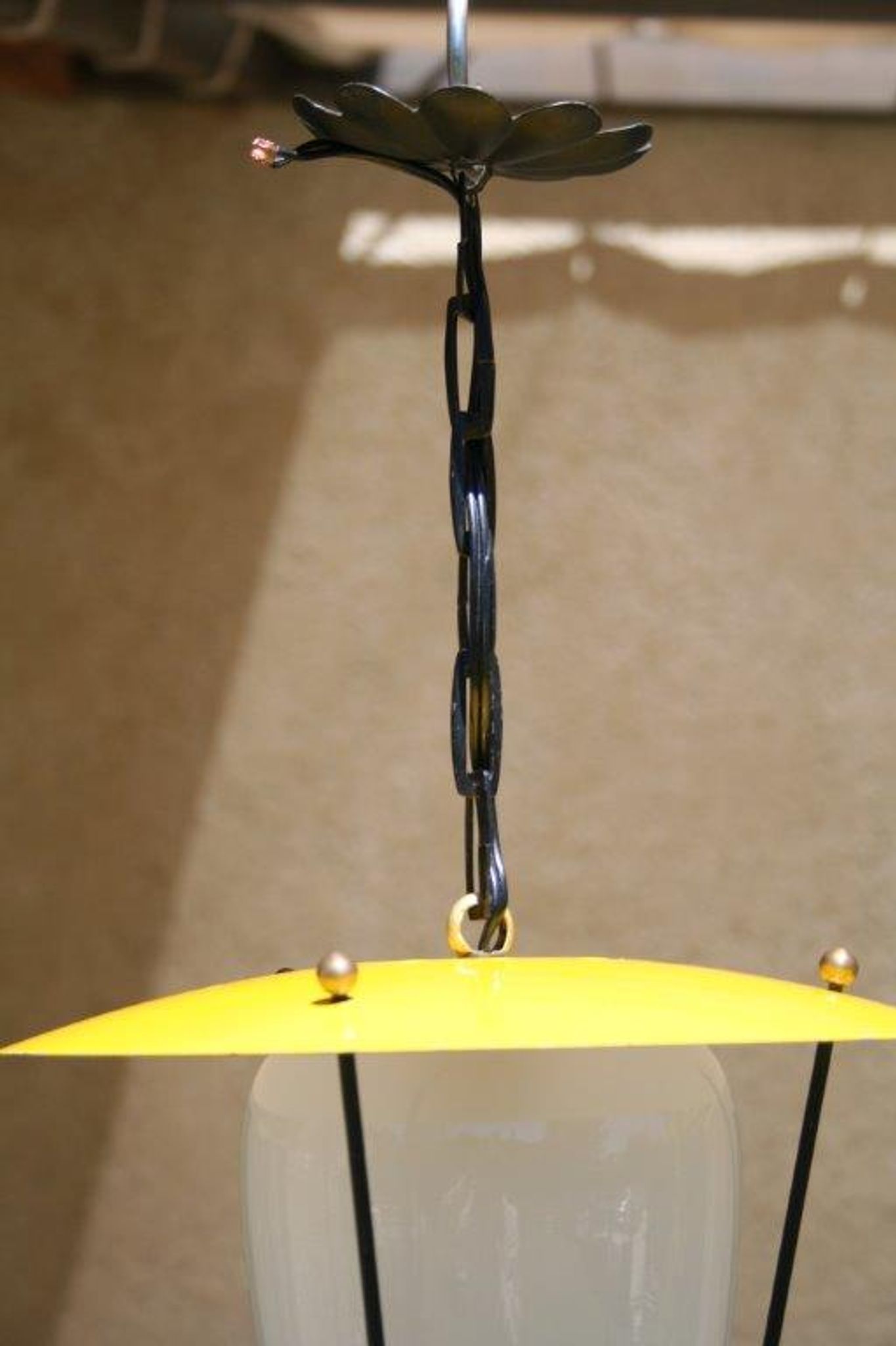 Vintage hanging lamp lampion, glass and metal years 1950