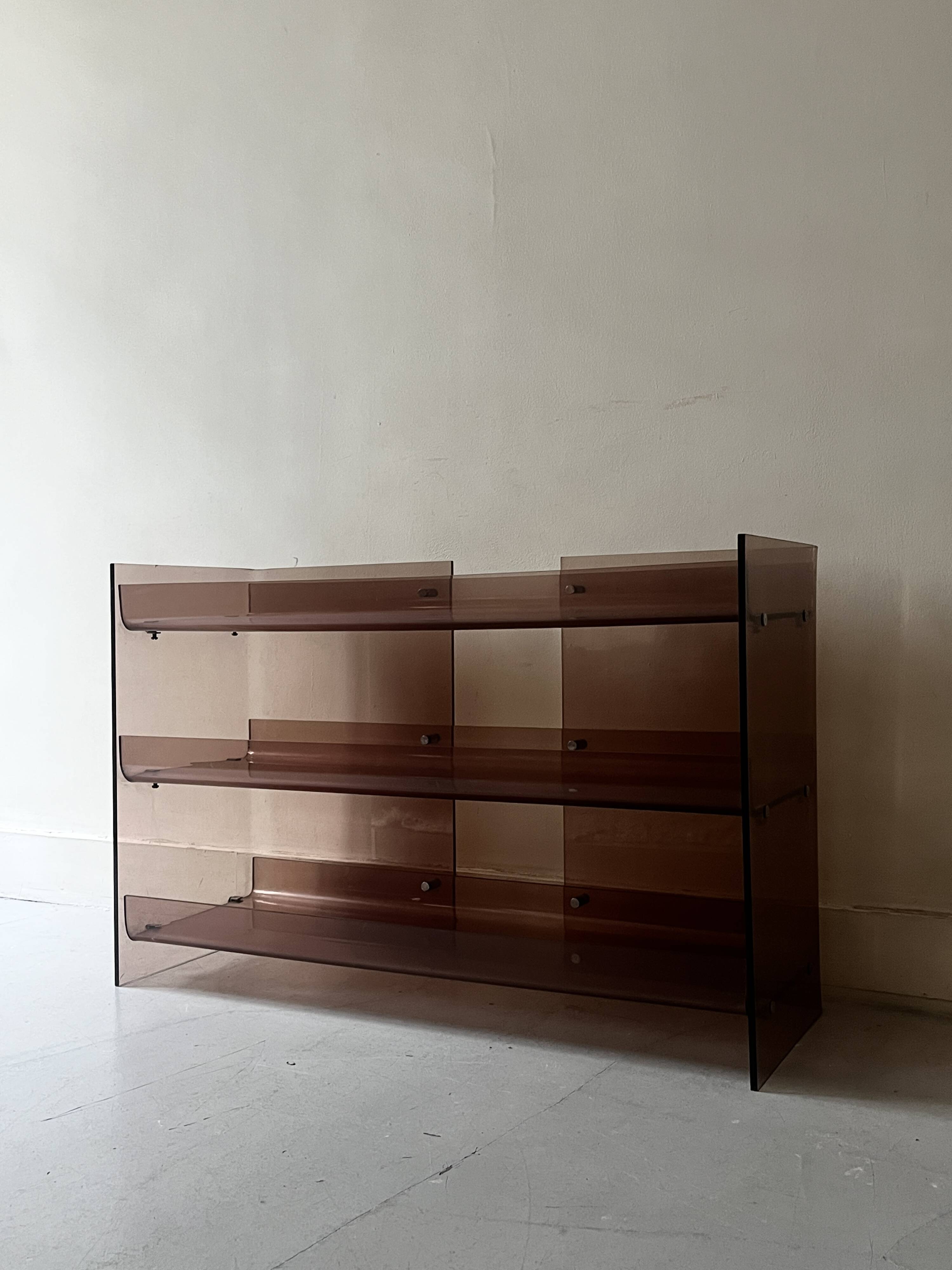 Roche Bobois smoked plexiglass console bookcase, 1970 design
