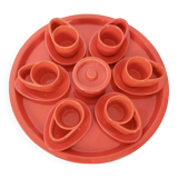 Set of Six Postmodern Vermilion Cups, Sugar Bowl and Plate by Parravicini