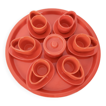 Set of Six Postmodern Vermilion Cups, Sugar Bowl and Plate by Parravicini