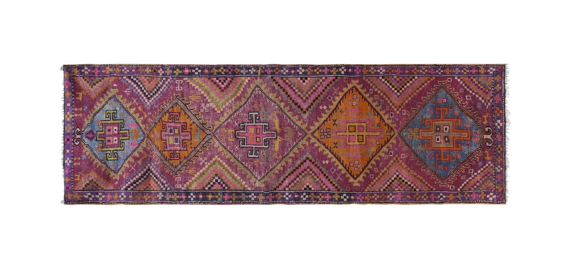 Vintage Turkish hallway rug 127x370 cm