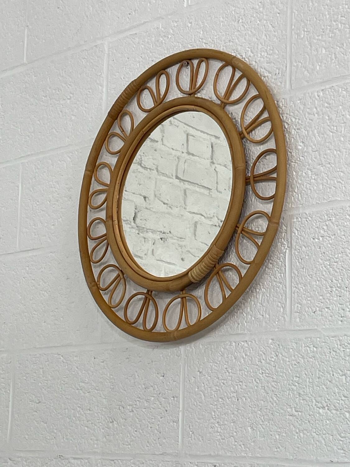 1950s round mirror in bamboo and rattan Franco Albini