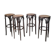 Set of 4 high bistro stools in curved wood and canework.