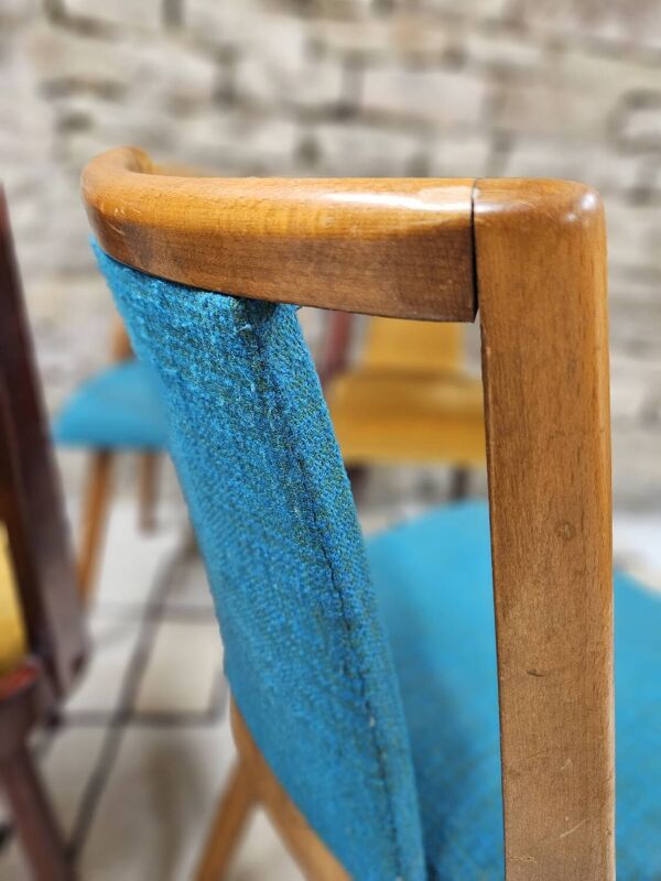 Lot de 5 chaises vintage bistrot pied fuseau 1960