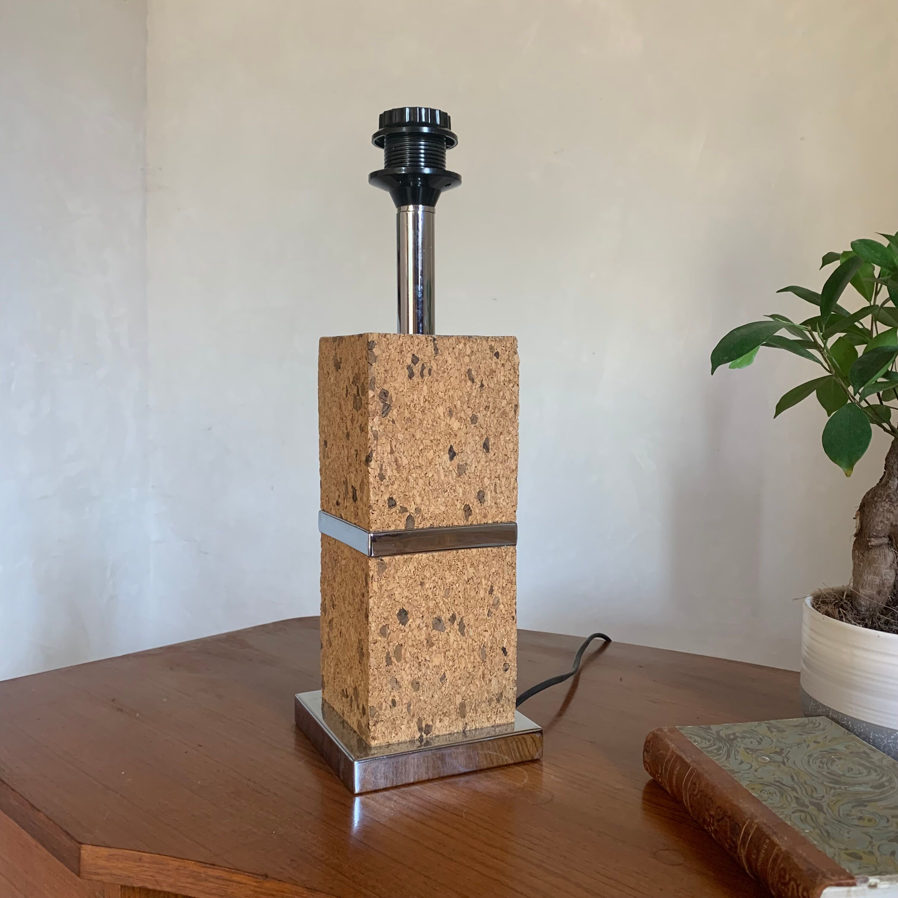 Vintage table lamp chrome and cork seventies