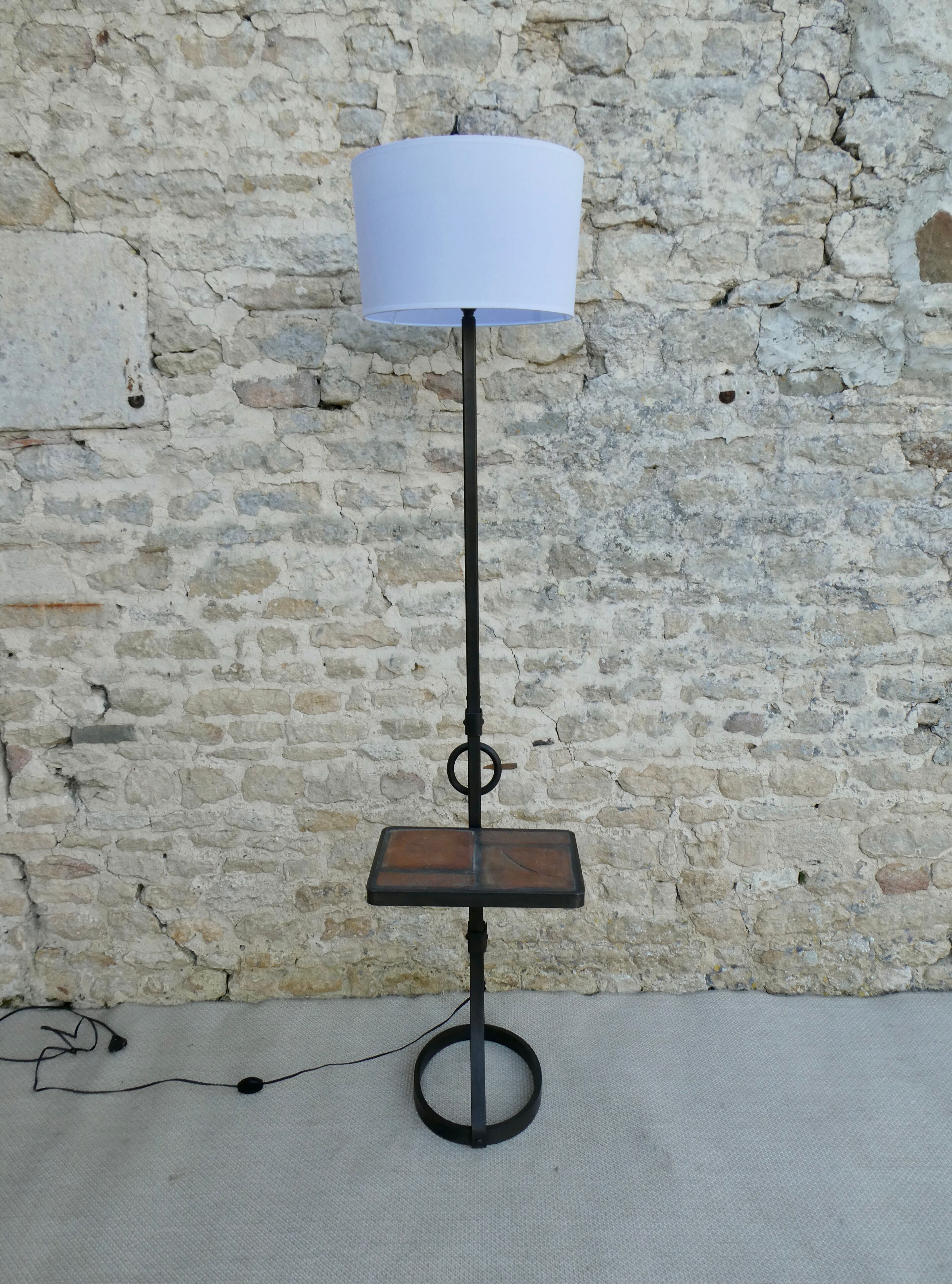 Wrought iron floor lamp with sandstone shelf herbarium decoration, 60s