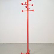 Postmodern Red Stained Beech Coat Rack with Balls, Italy, 1970s
