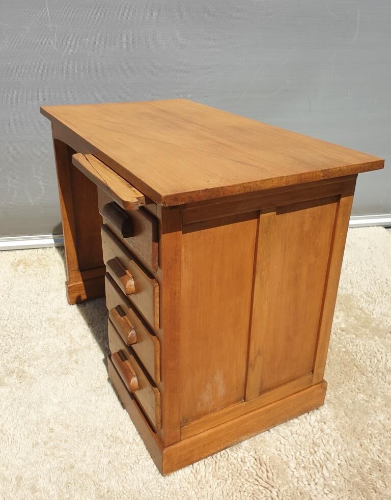 Children's desk zazou 1940 oak and elm with glass slab