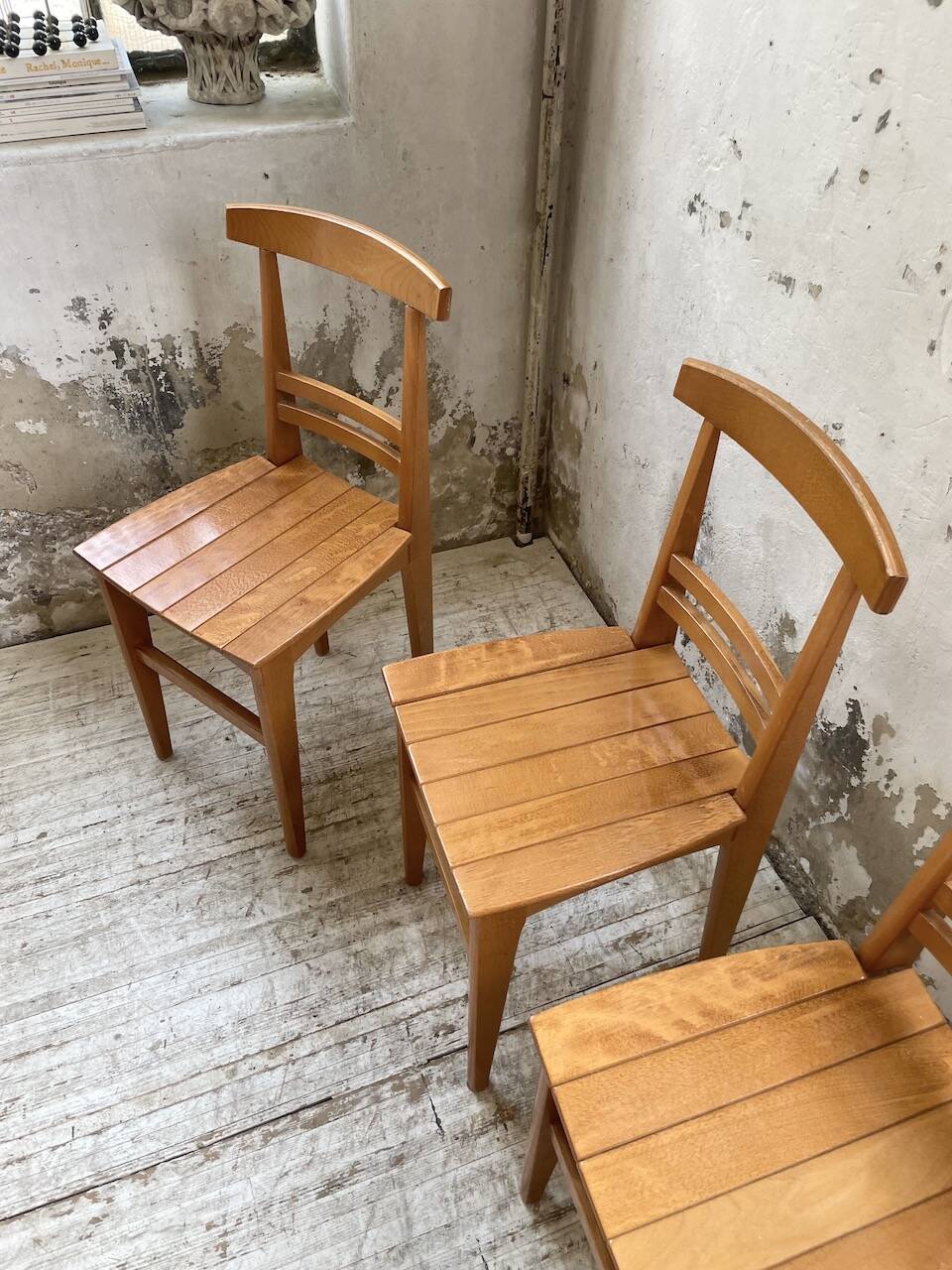 4 golden oak chairs