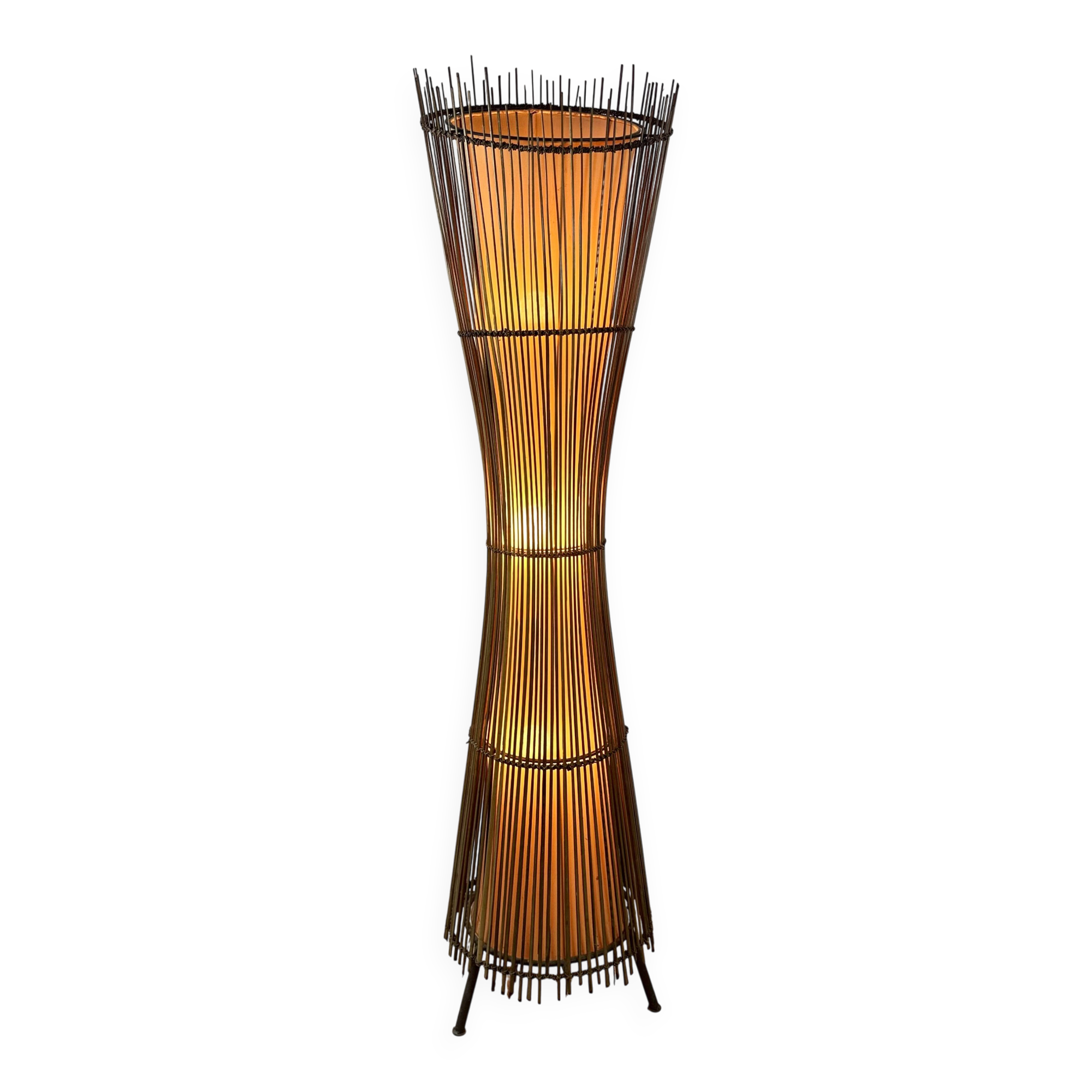Kobe floor lamp metal and rattan 1990s Ht 170 cm