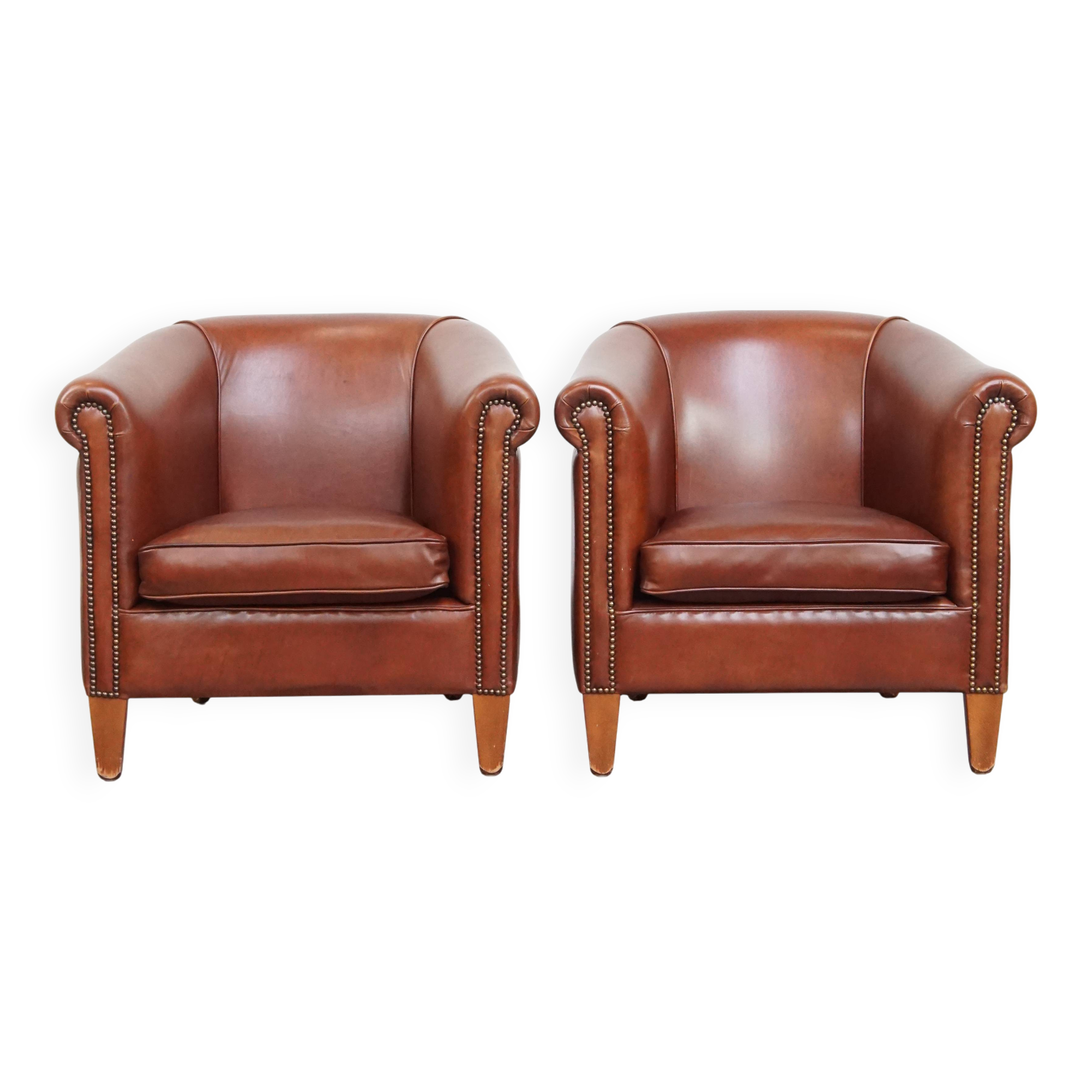Set of 2 Club Chairs Made from Cowhide Leather