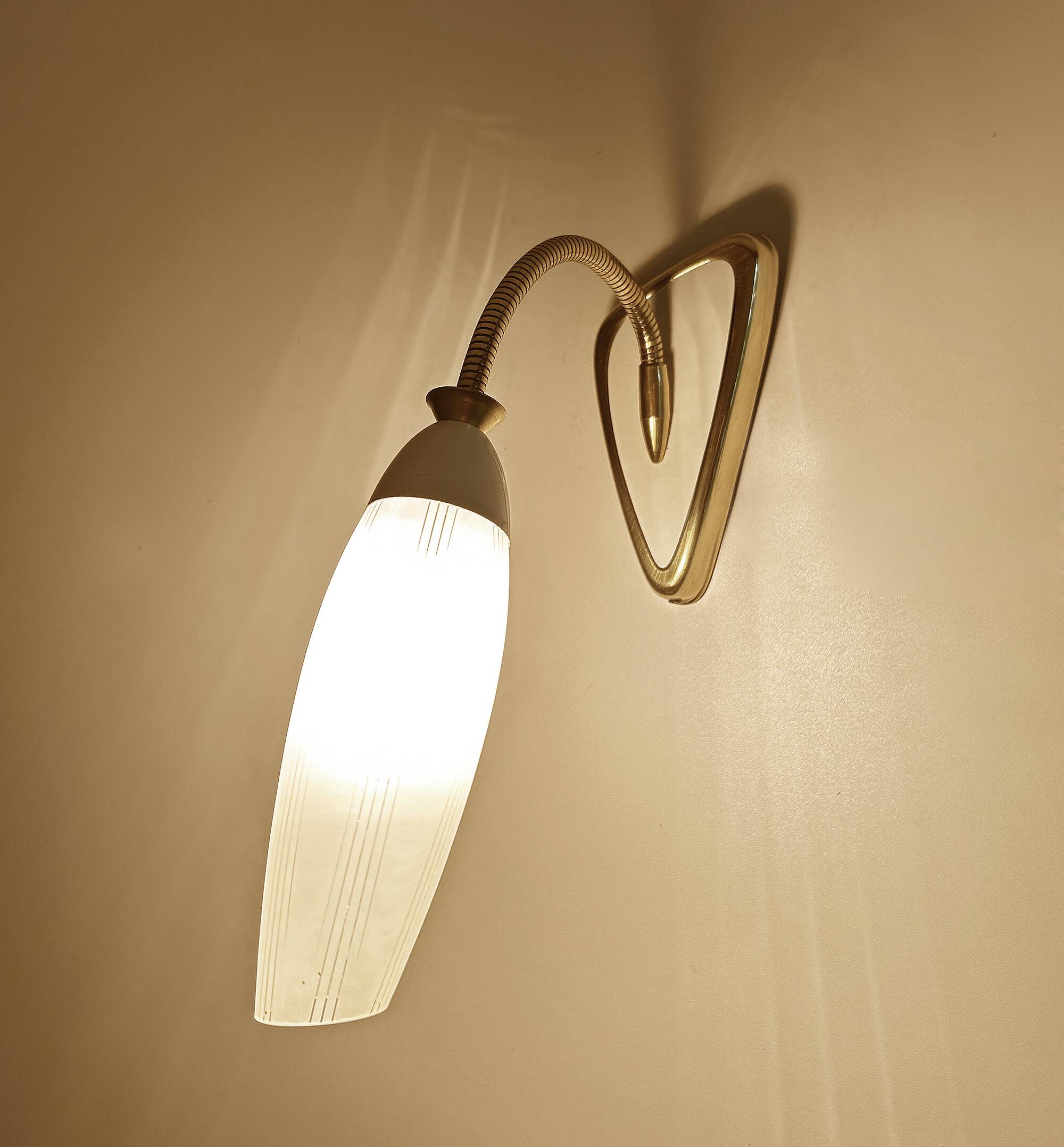 Mid Century Flexible Brass Glass Wall Light