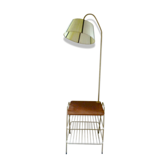 Floor lamp with shelf in teak and brass of the 1960s