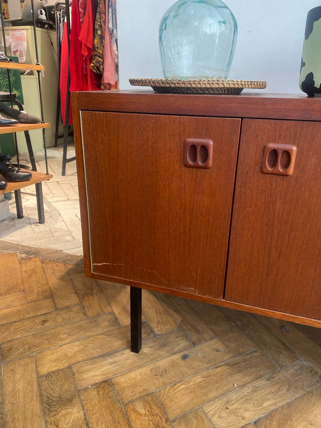 Small vintage sideboard with black metal legs