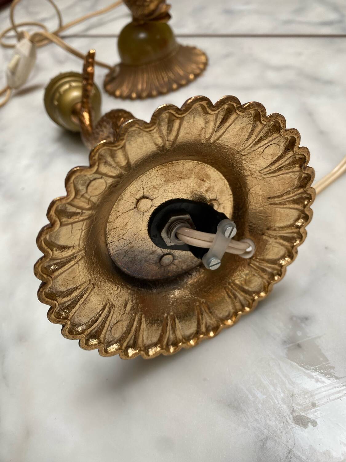 Pair of golden brass fish lamps