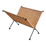 Metal and rattan magazine rack