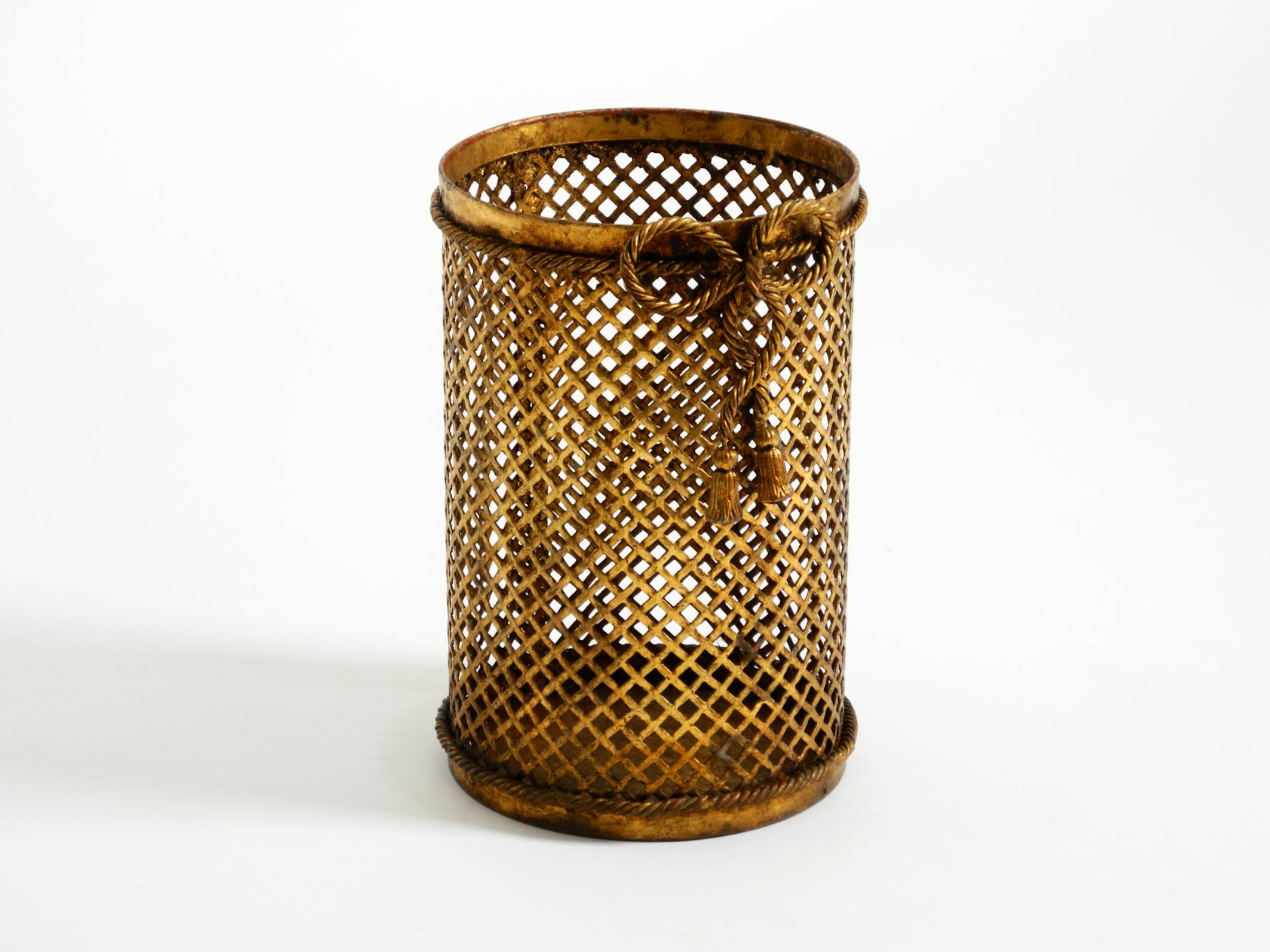 Mid Century Italian Regency Gilt Metal Waste Paper Bin from Li Puma