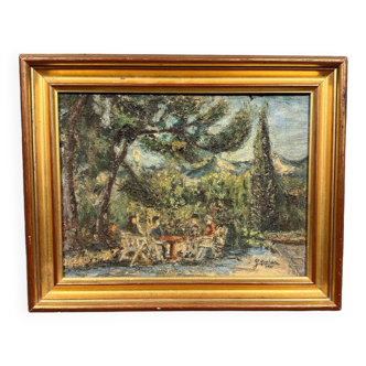 Georges Auphan 1970: oil on canvas depicting an animated landscape