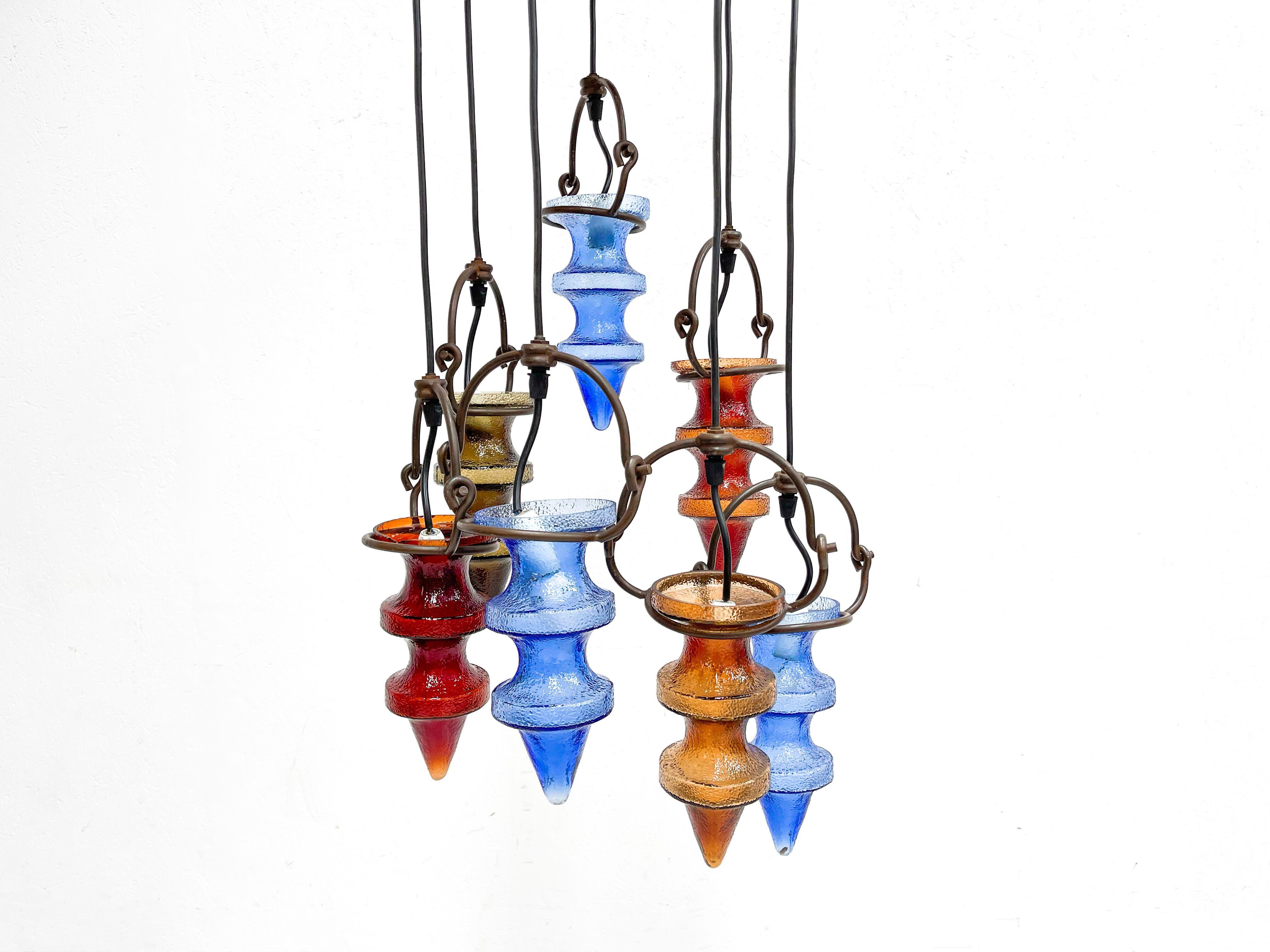 1970's colorful Belgian glass chandelier by Nanny Still for Massive