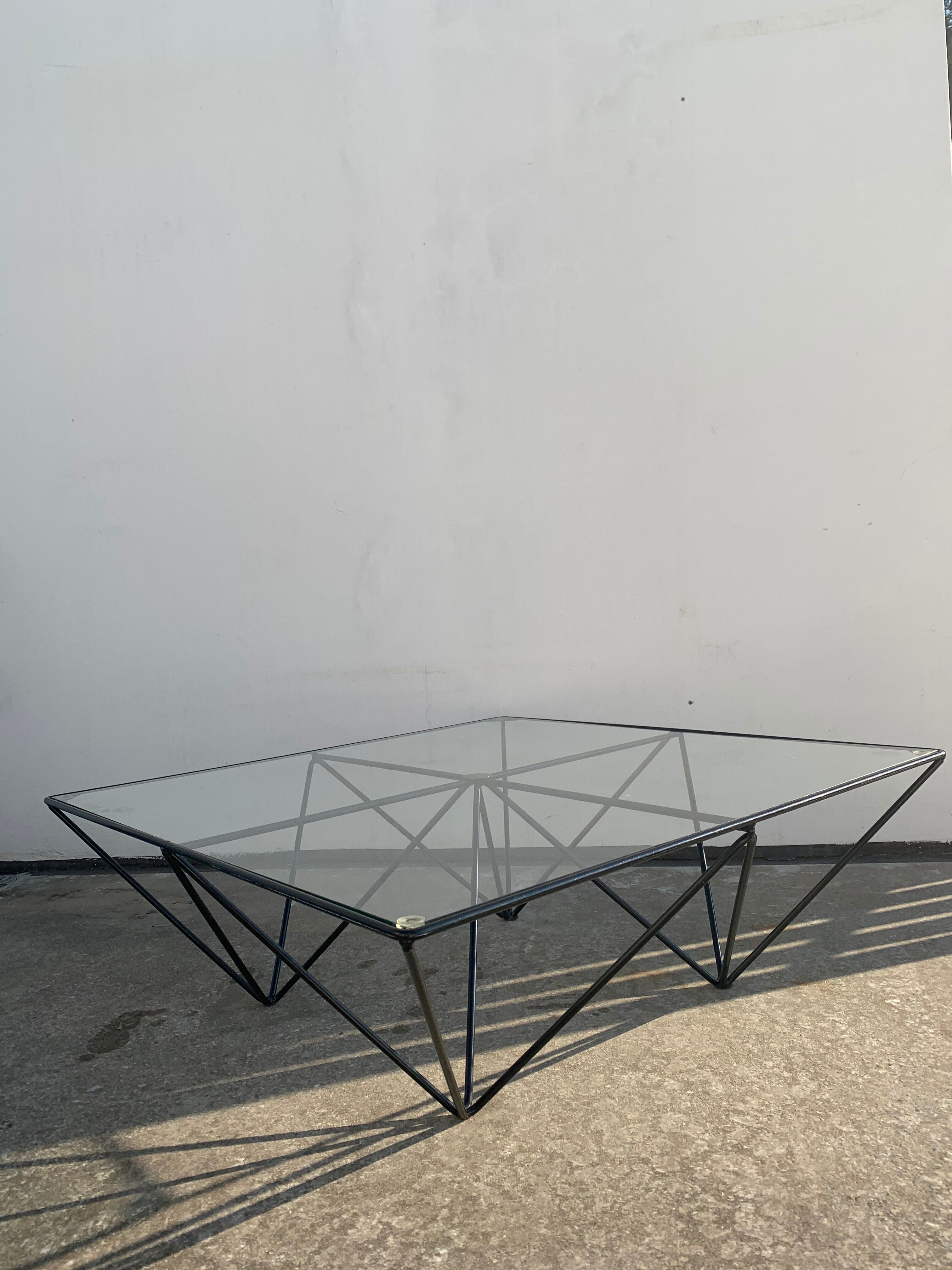 Square coffee table in black tubular steel, 1980